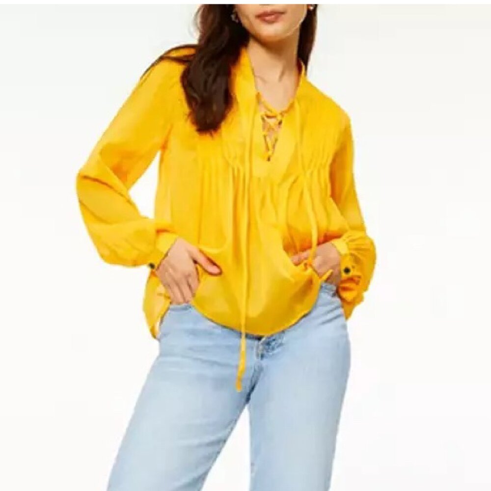 NWOT Rag & Bone Sachi Lace-Up Split Neck Silk Blend Blouse